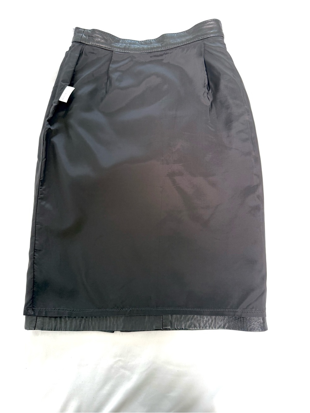 Vintage Neto Genuine Leather Pencil Skirt Black Classic 90s Lined Back Slit - Picture 9 of 12